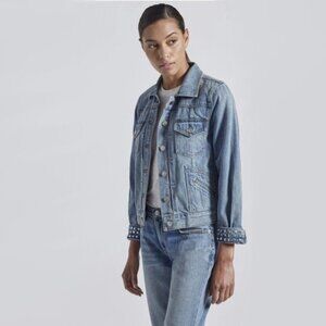 NWT Current | Elliott studded cuff light blue denim jean jacket 2